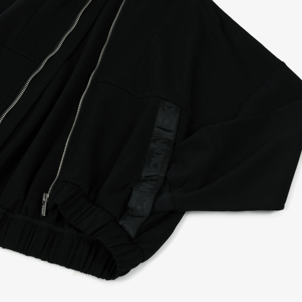 DKNY-جاكيت بناتي أسود بسحاب من الجيرسيه | Childrensalon Outlet