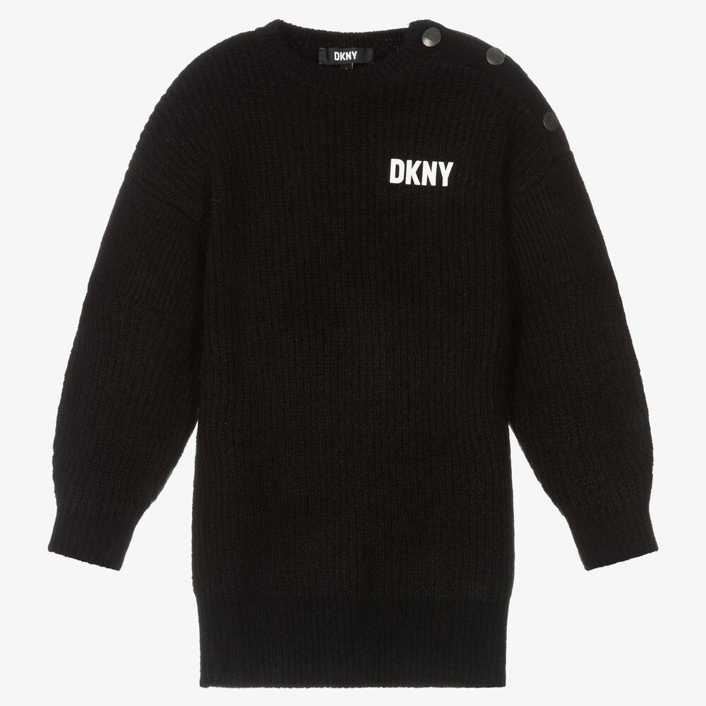 DKNY - Черное вязаное платье-свитер для девочек | Childrensalon