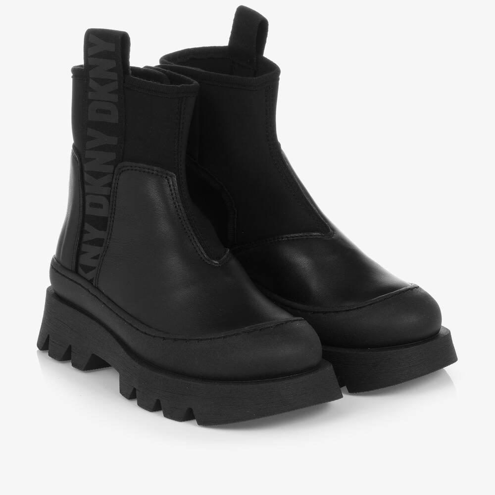 DKNY - Girls Black Leather Ankle Boots | Childrensalon