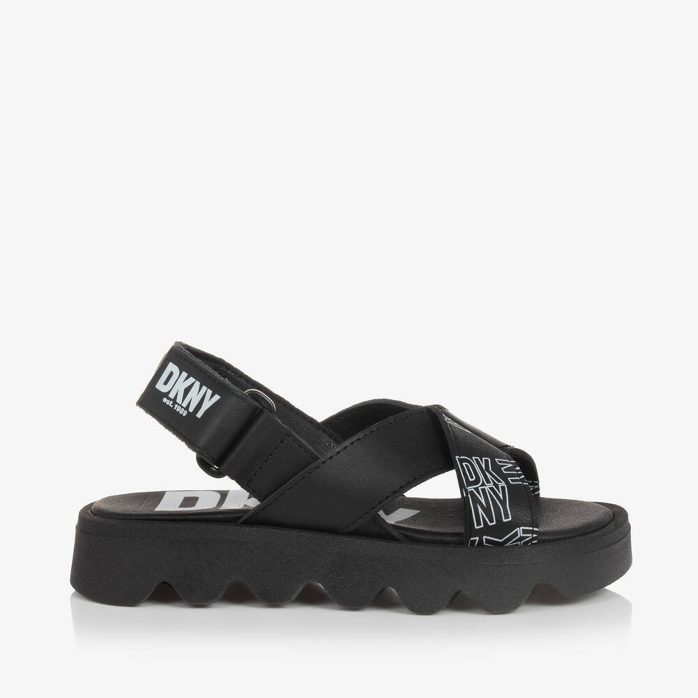 DKNY Girls Black Leather Sandals