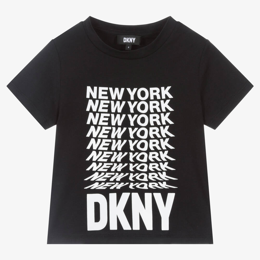 DKNY - Girls Black Logo Cotton T-Shirt | Childrensalon