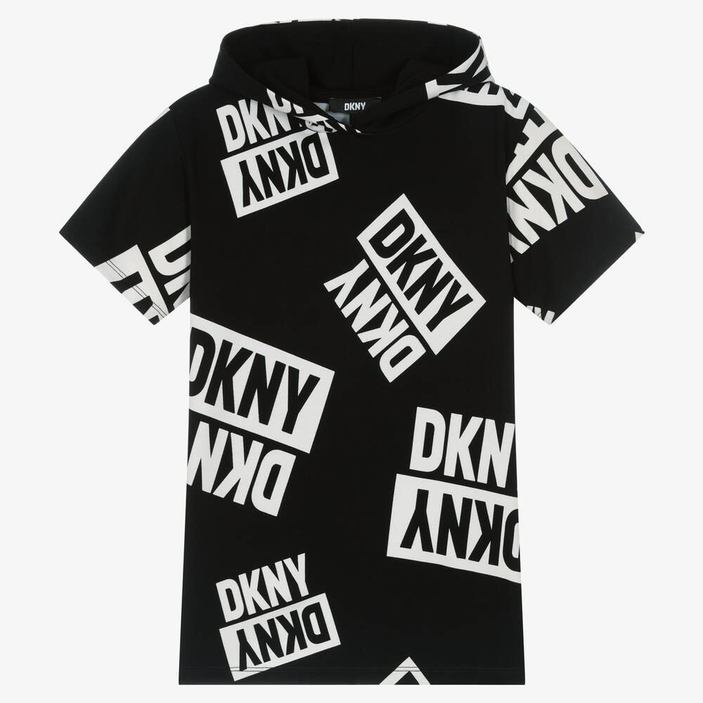 DKNY - Girls Black Logo Hooded Dress | Childrensalon