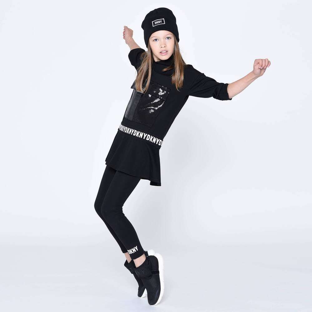 DKNY-Girls Black Logo Leggings | Childrensalon Outlet