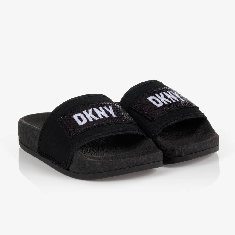DKNY - Girls Black Logo Sliders | Childrensalon