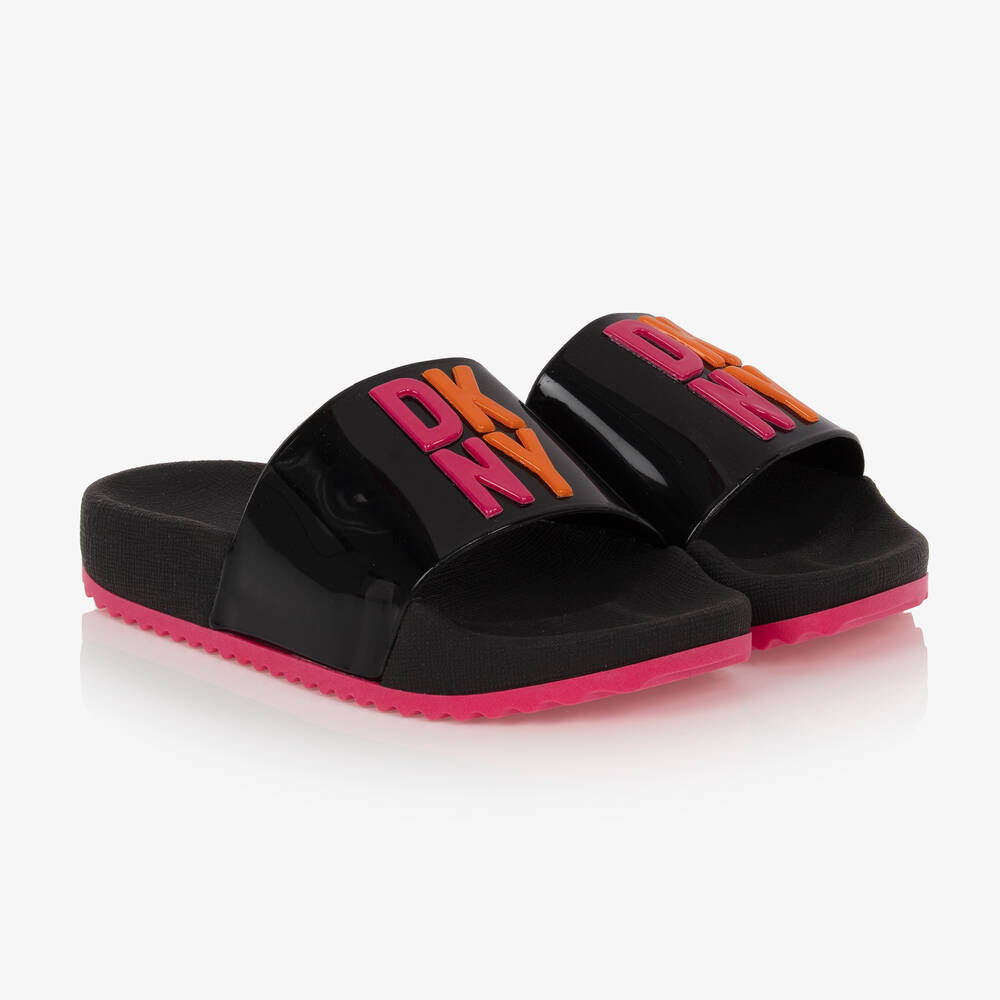 DKNY - Girls Black Logo Sliders | Childrensalon