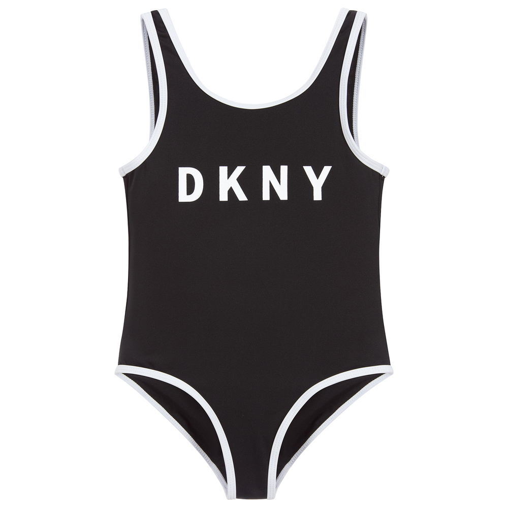DKNY - Girls Black Logo Swimsuit | Childrensalon