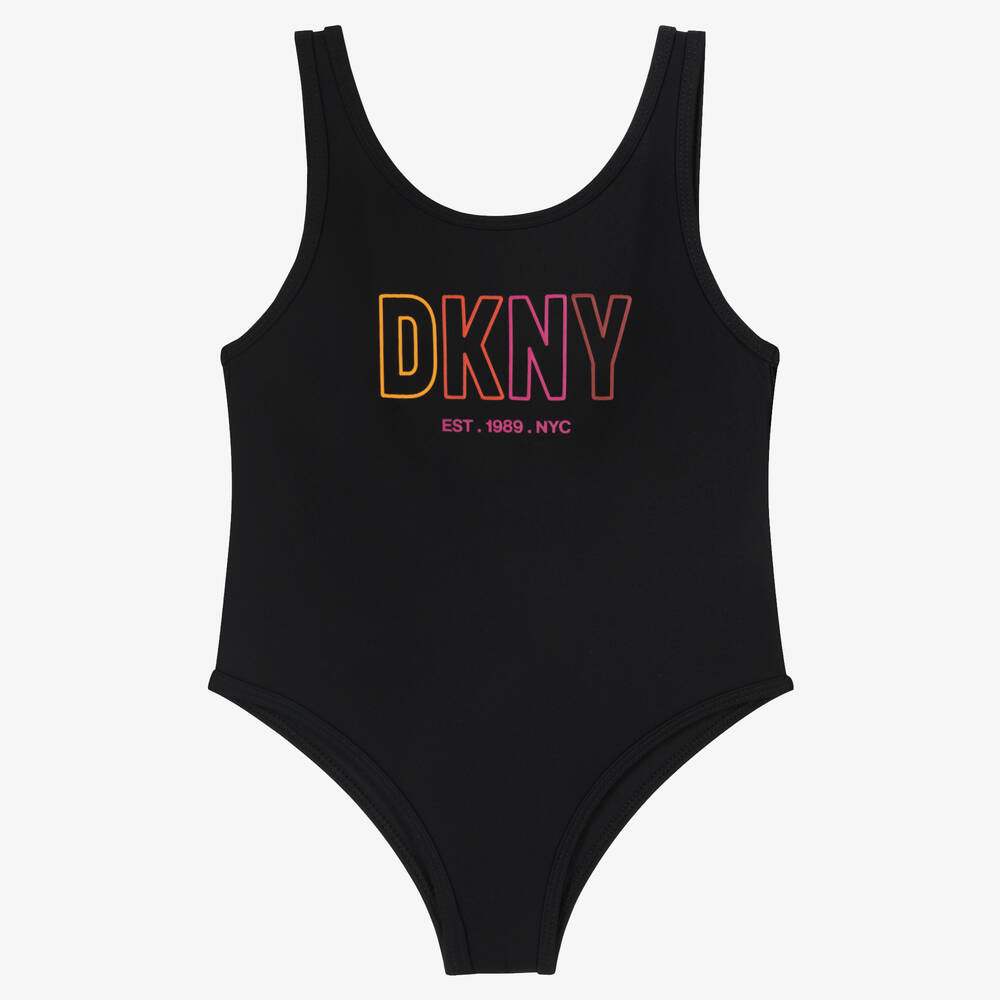 DKNY - Girls Black Logo Swimsuit | Childrensalon