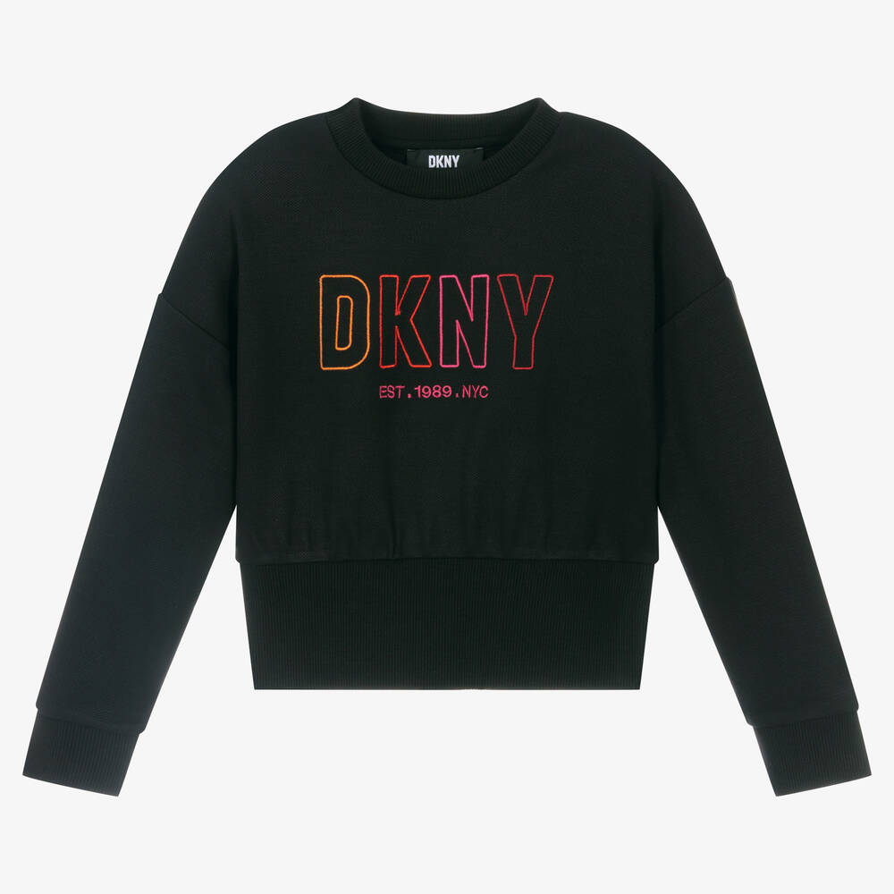 DKNY - Girls Black Logo Viscose Sweatshirt | Childrensalon
