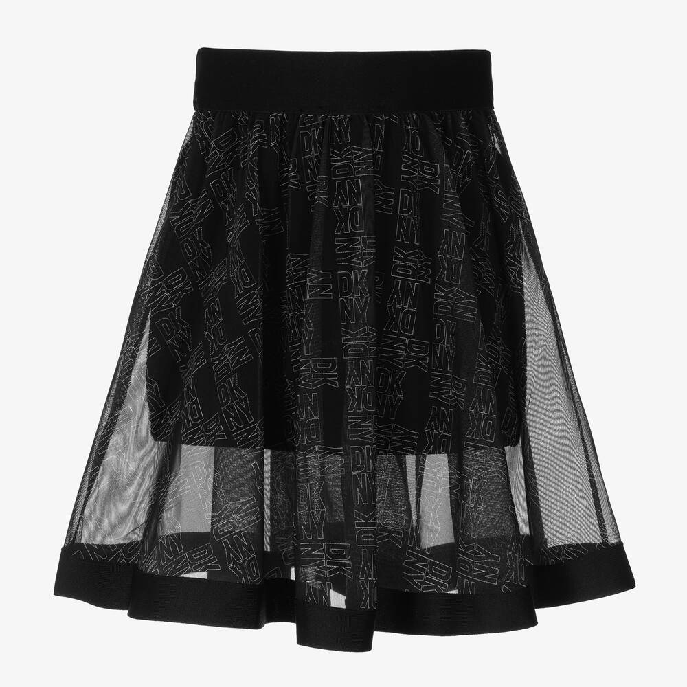 DKNY Girls Black Mesh Jersey Skirt