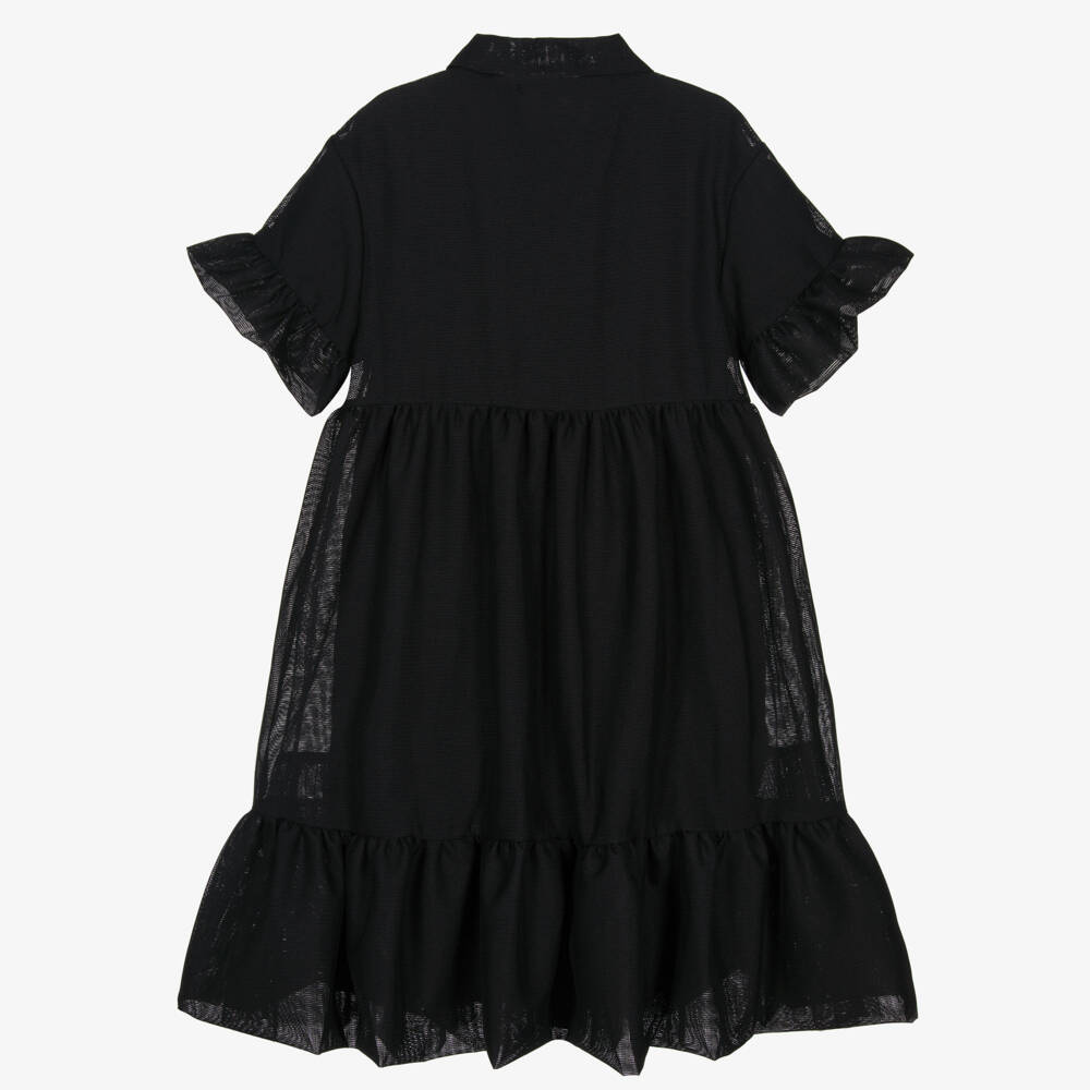 DKNY-فستان شبكي أسود للبنات مع كشكش | Childrensalon Outlet