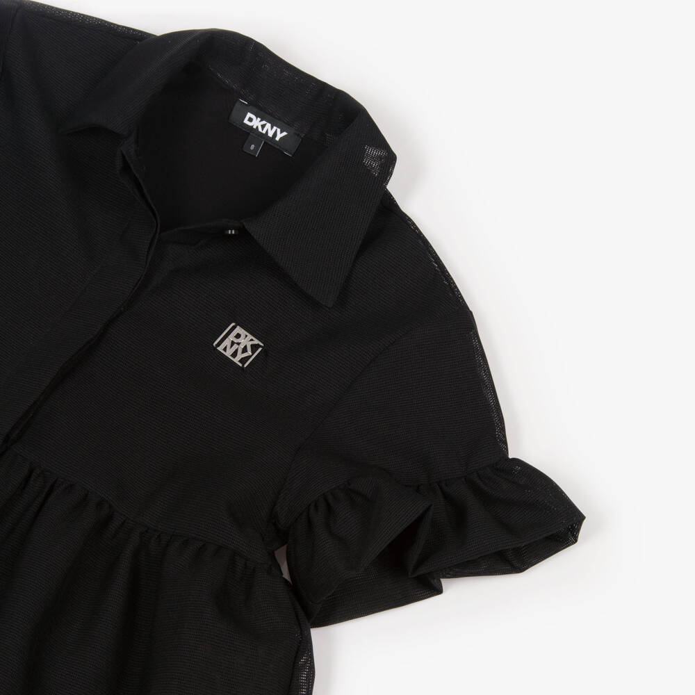 DKNY-فستان شبكي أسود للبنات مع كشكش | Childrensalon Outlet