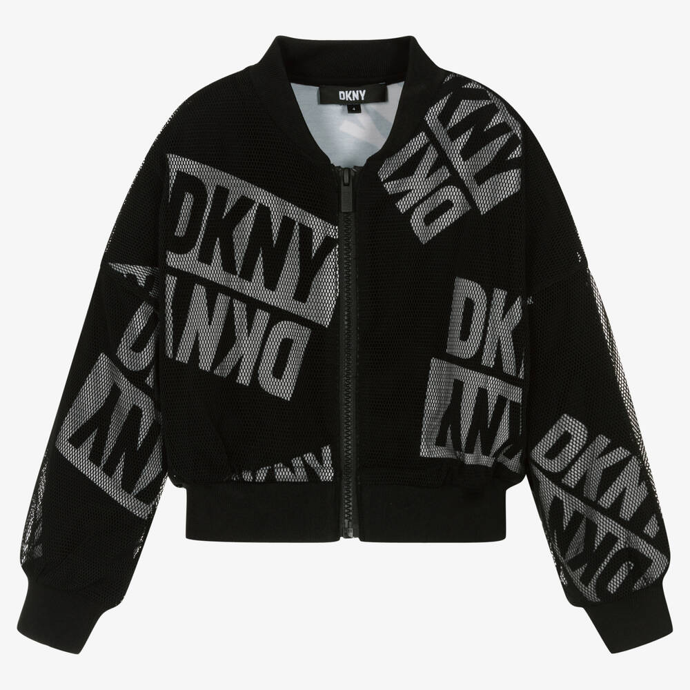 DKNY - توب بسحّاب شبك لون أسود للبنات | Childrensalon
