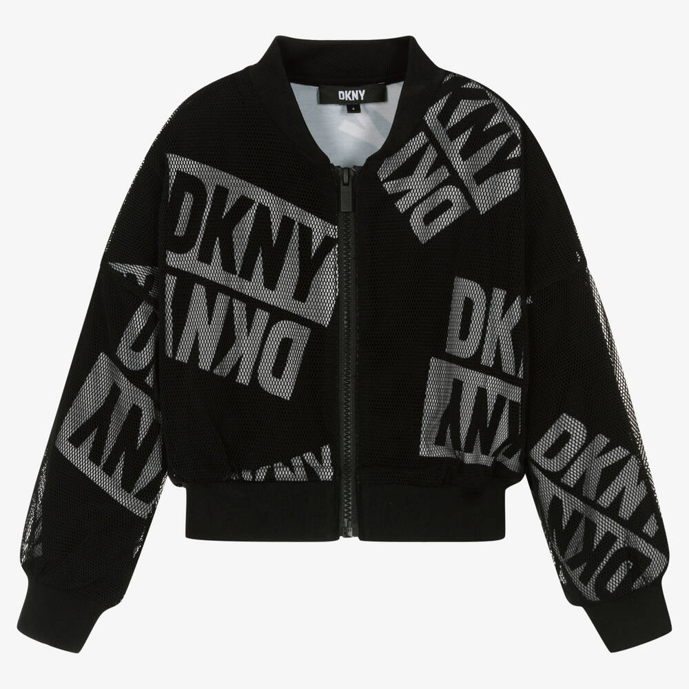 DKNY - Girls Black Mesh Zip-Up Top | Childrensalon