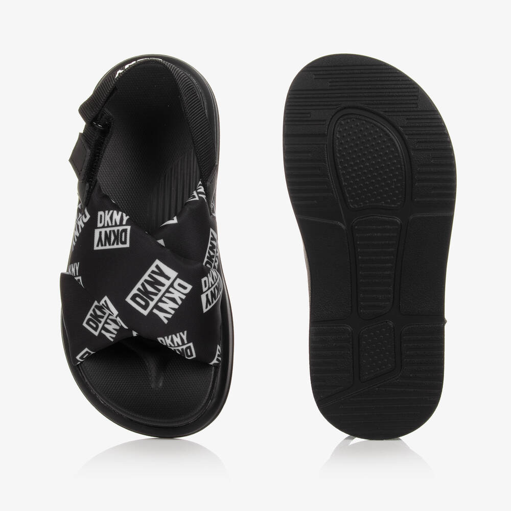 DKNY-Girls Black Padded Logo Sandals | Childrensalon Outlet