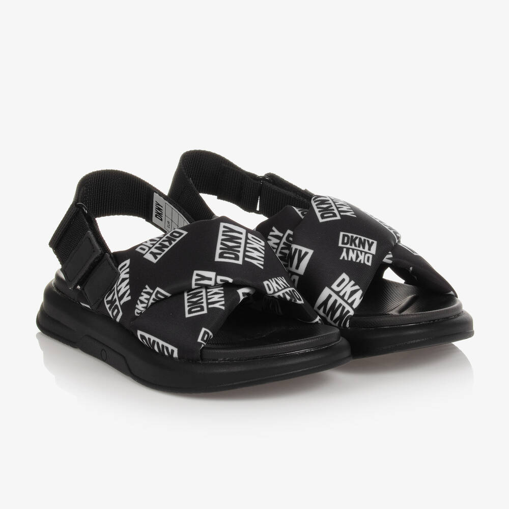 DKNY - Girls Black Padded Logo Sandals | Childrensalon