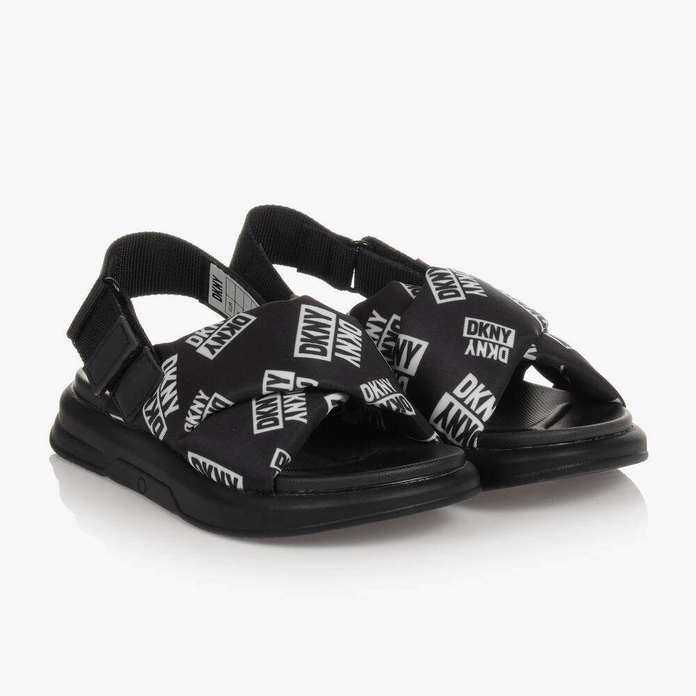 DKNY Girls Black Padded Logo Sandals Childrensalon Outlet
