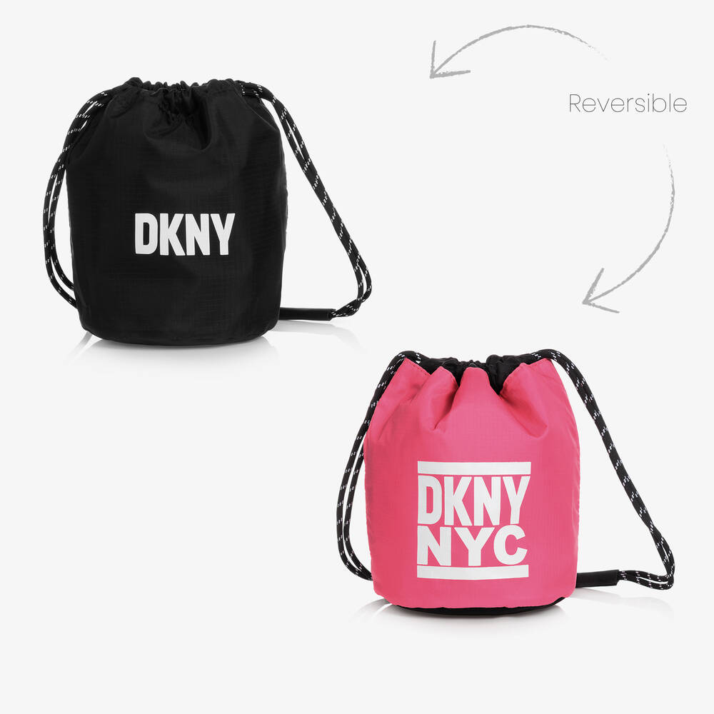 DKNY - حقيبة بوجهين لون أسود وزهري للبنات (20 سم) | Childrensalon