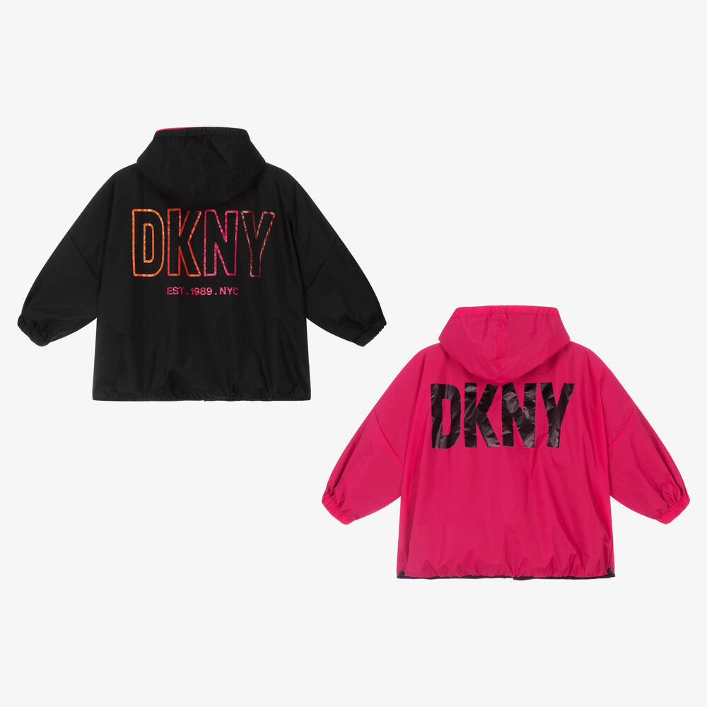 DKNY Girls Black Pink Reversible Coat Childrensalon Outlet