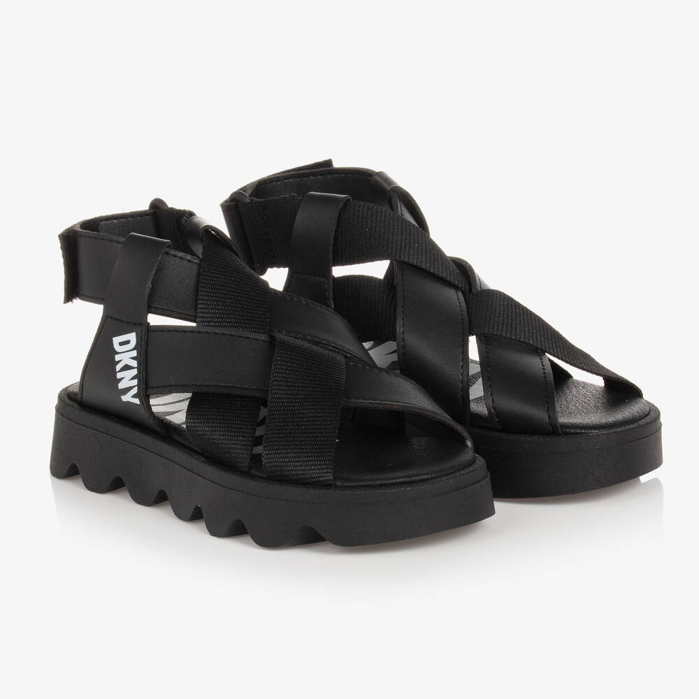 DKNY - Girls Black Plaited Faux Leather Sandals | Childrensalon