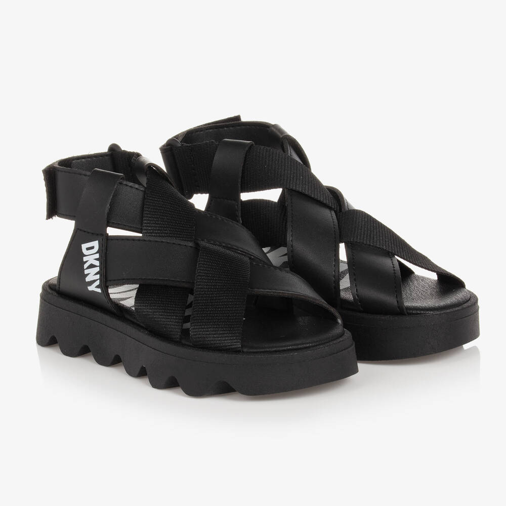 DKNY-صندل جلد صناعي لون أسود للبنات | Childrensalon Outlet