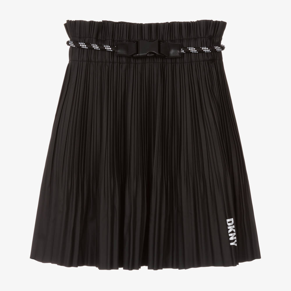 DKNY-Girls Black Pleated Faux Leather Skirt | Childrensalon Outlet