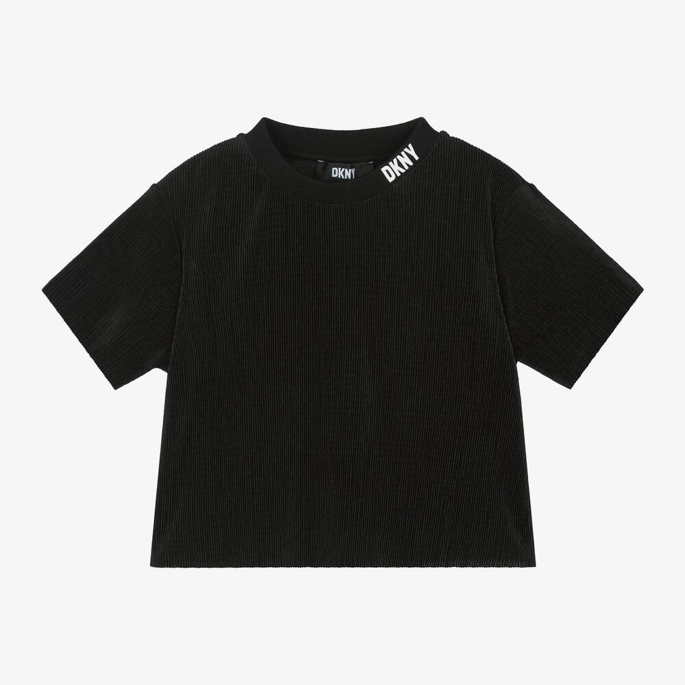 DKNY-Girls Black Plissé T-Shirt | Childrensalon Outlet
