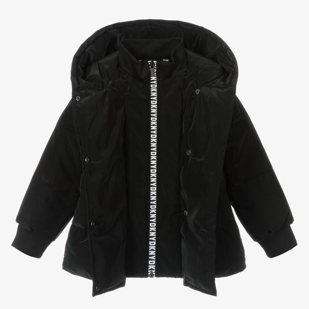 DKNY-Girls Black Puffer Jacket | Childrensalon Outlet