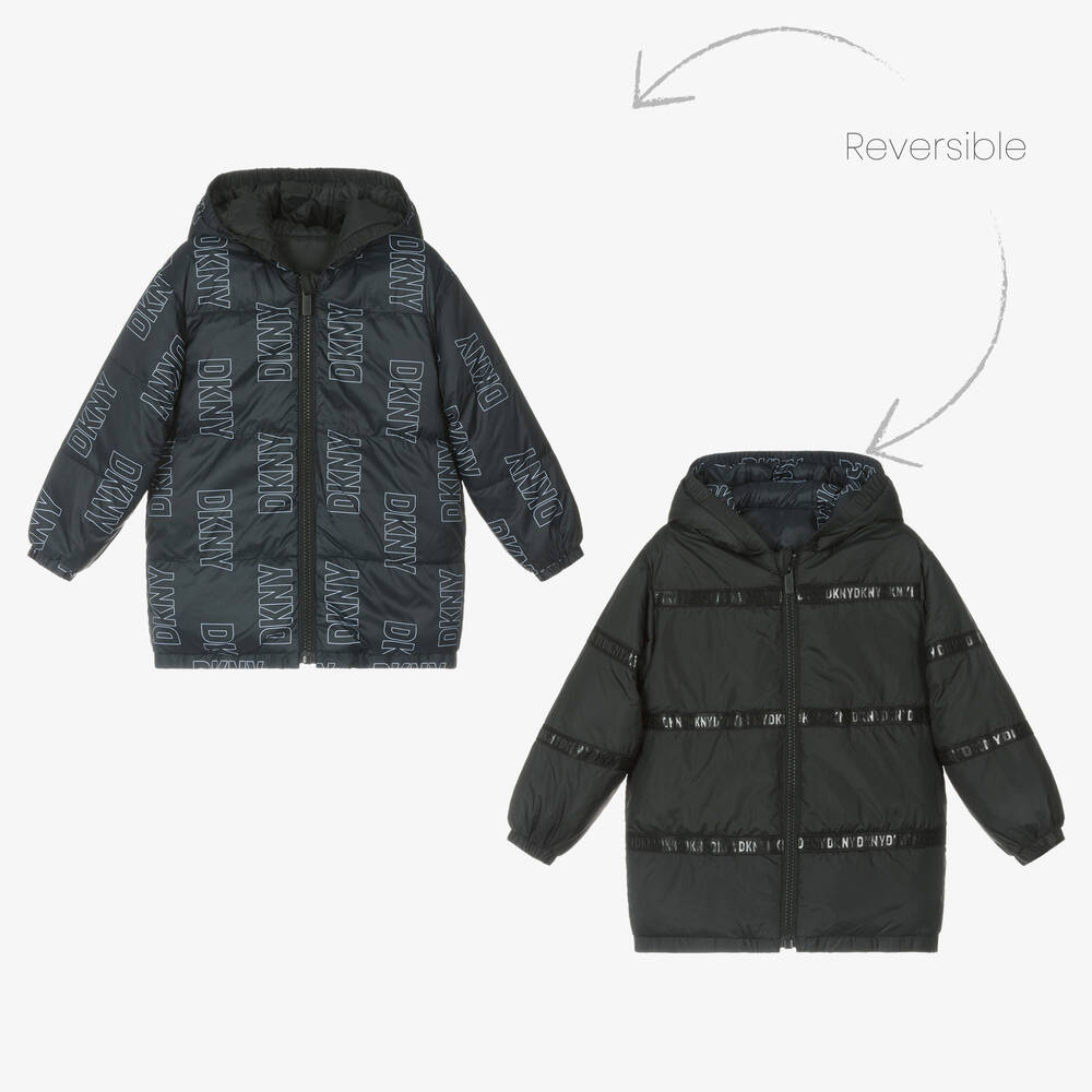 DKNY - Girls Black Reversible Puffer Coat | Childrensalon