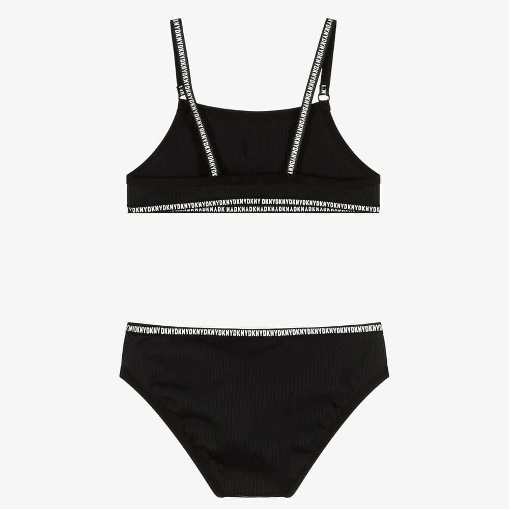 DKNY-Girls Black Ribbed Logo Bikini  | Childrensalon Outlet