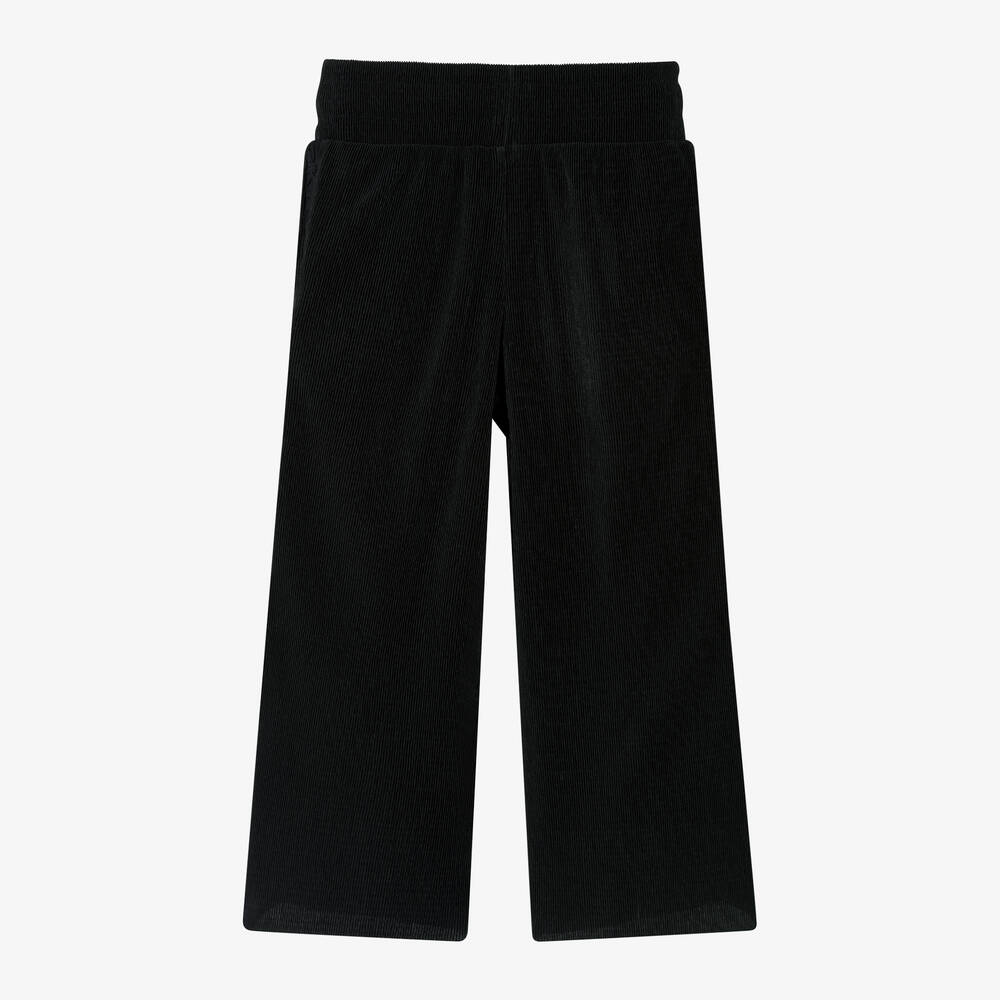 DKNY-Girls Black Ribbed Wide Leg Trousers | Childrensalon Outlet