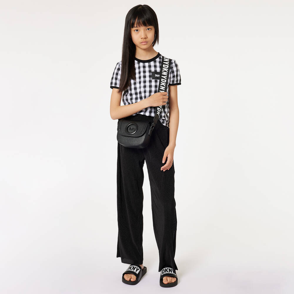 DKNY-Girls Black Ribbed Wide Leg Trousers | Childrensalon Outlet