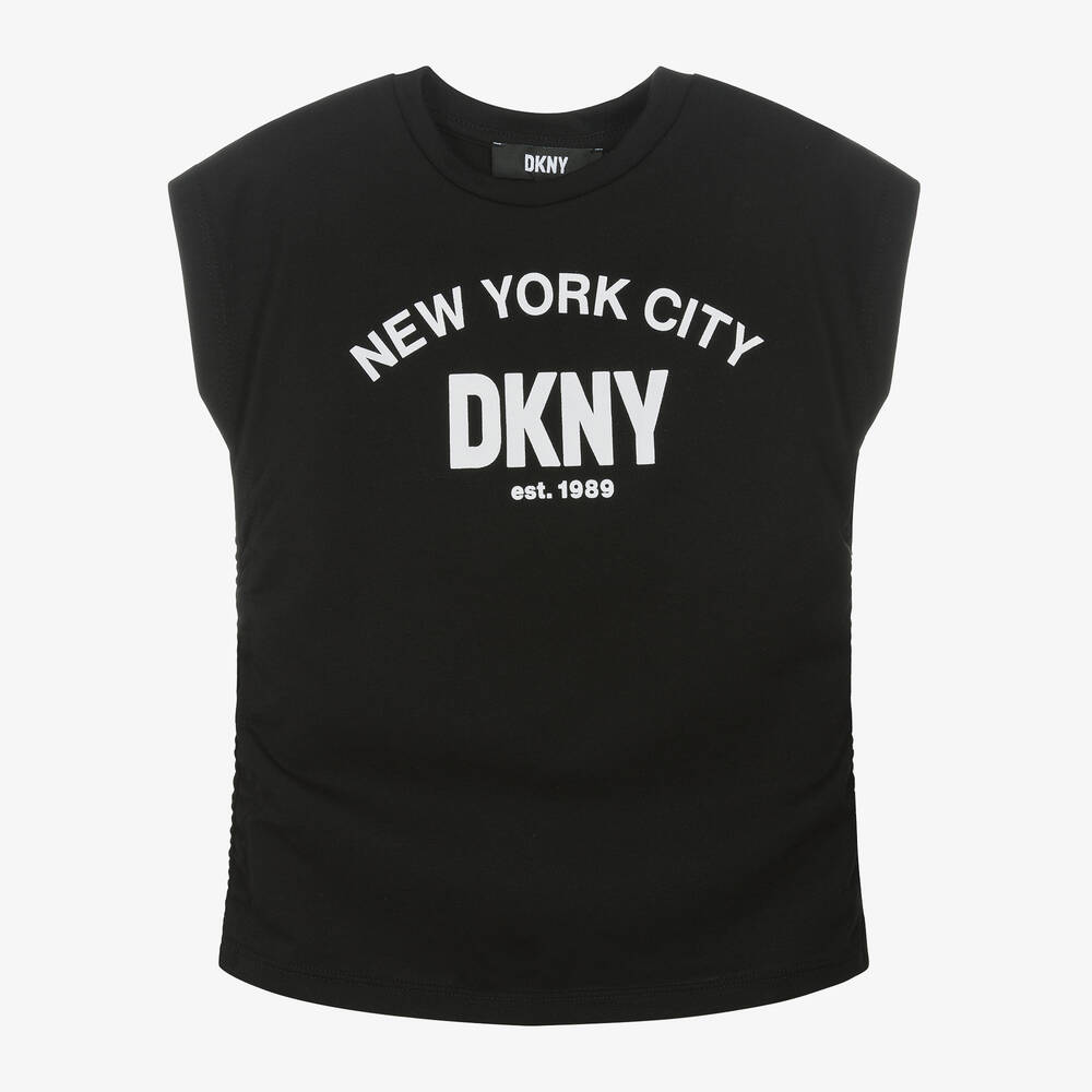 DKNY-Girls Black Ruched Graphic T-Shirt | Childrensalon Outlet