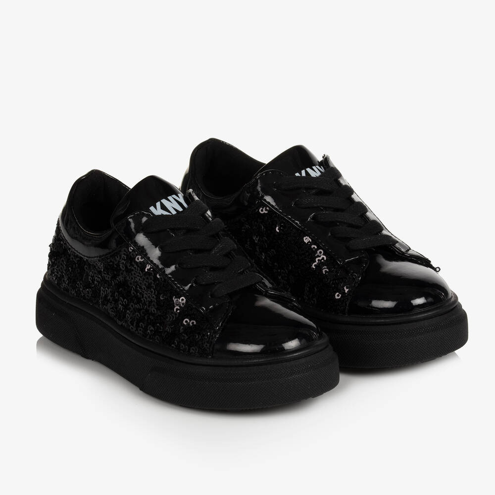 DKNY - Girls Black Sequin Trainers | Childrensalon