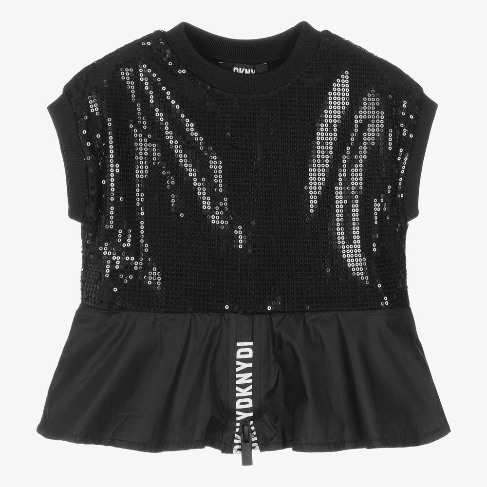 DKNY - Girls Black Sequinned Top | Childrensalon