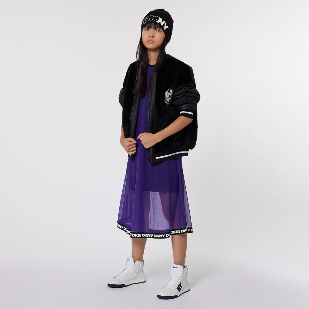 DKNY-Girls Black Shearling Bomber Coat | Childrensalon Outlet