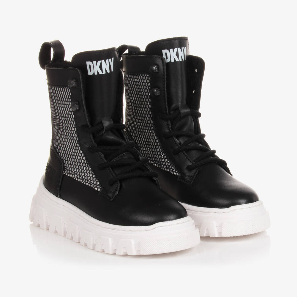 DKNY - Lederstiefel in Schwarz und Silber | Childrensalon