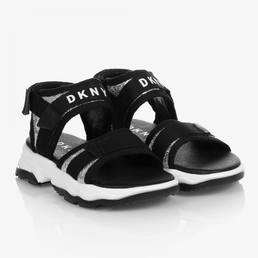 DKNY - Girls Black & Silver Sandals | Childrensalon