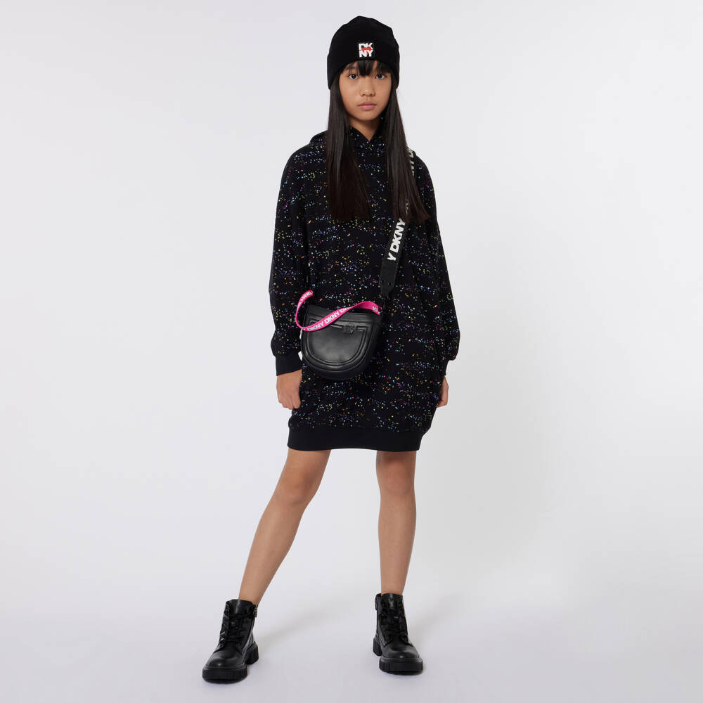 DKNY-Girls Black Starry Hooded Dress | Childrensalon Outlet