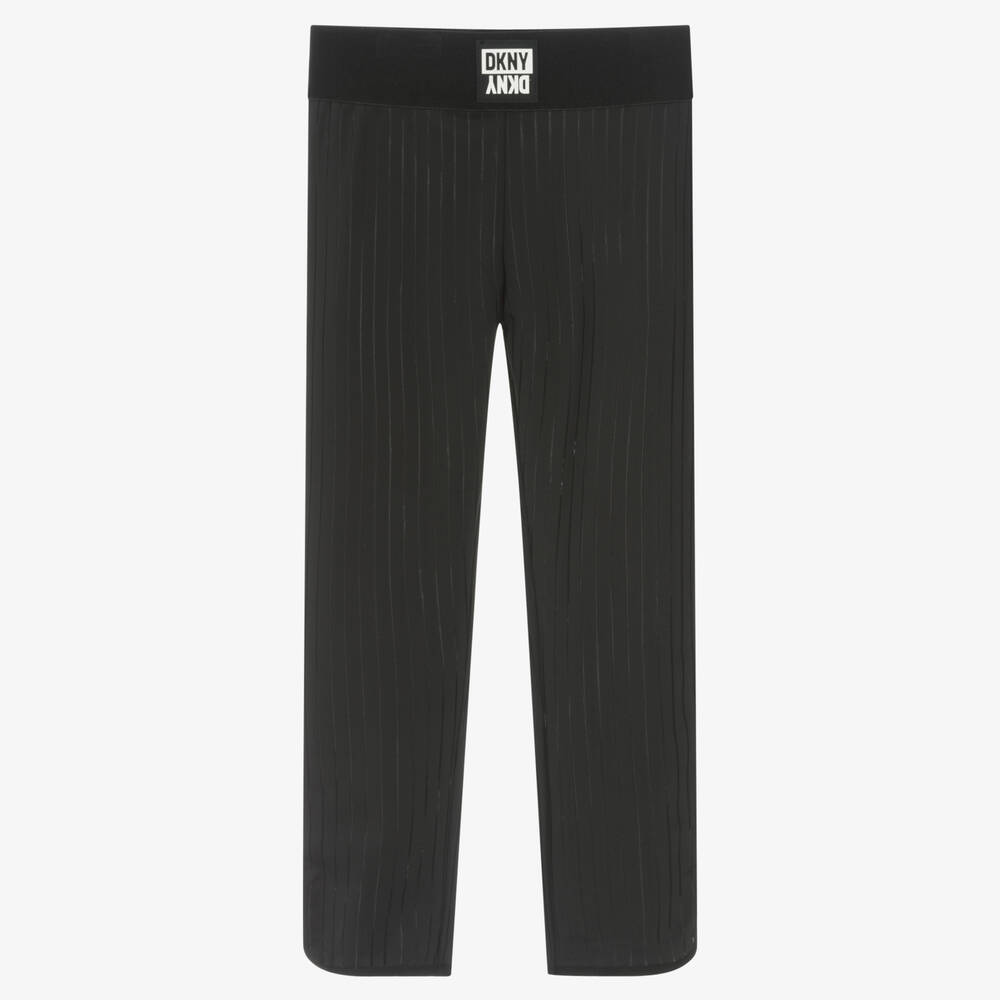 DKNY - Girls Black Stripe Logo Leggings | Childrensalon