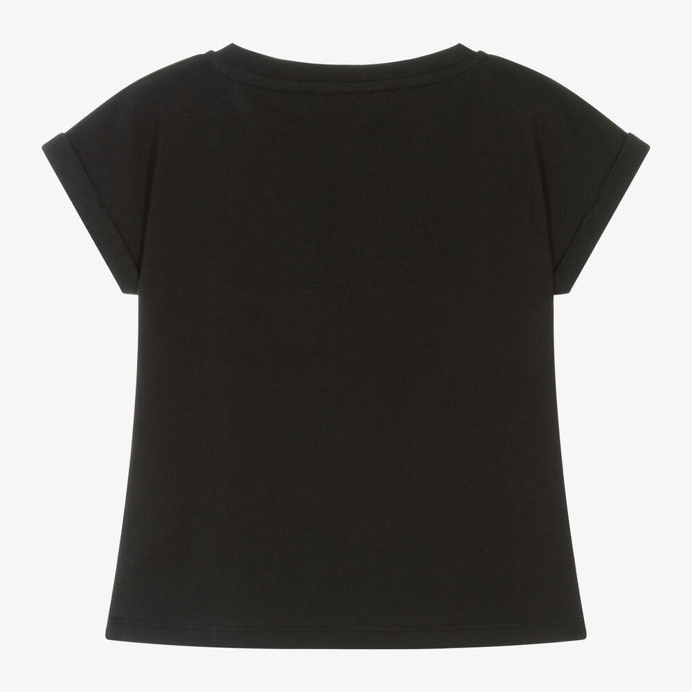 DKNY-تيشيرت قطن عضوي جيرسي لون أسود للبنات | Childrensalon Outlet