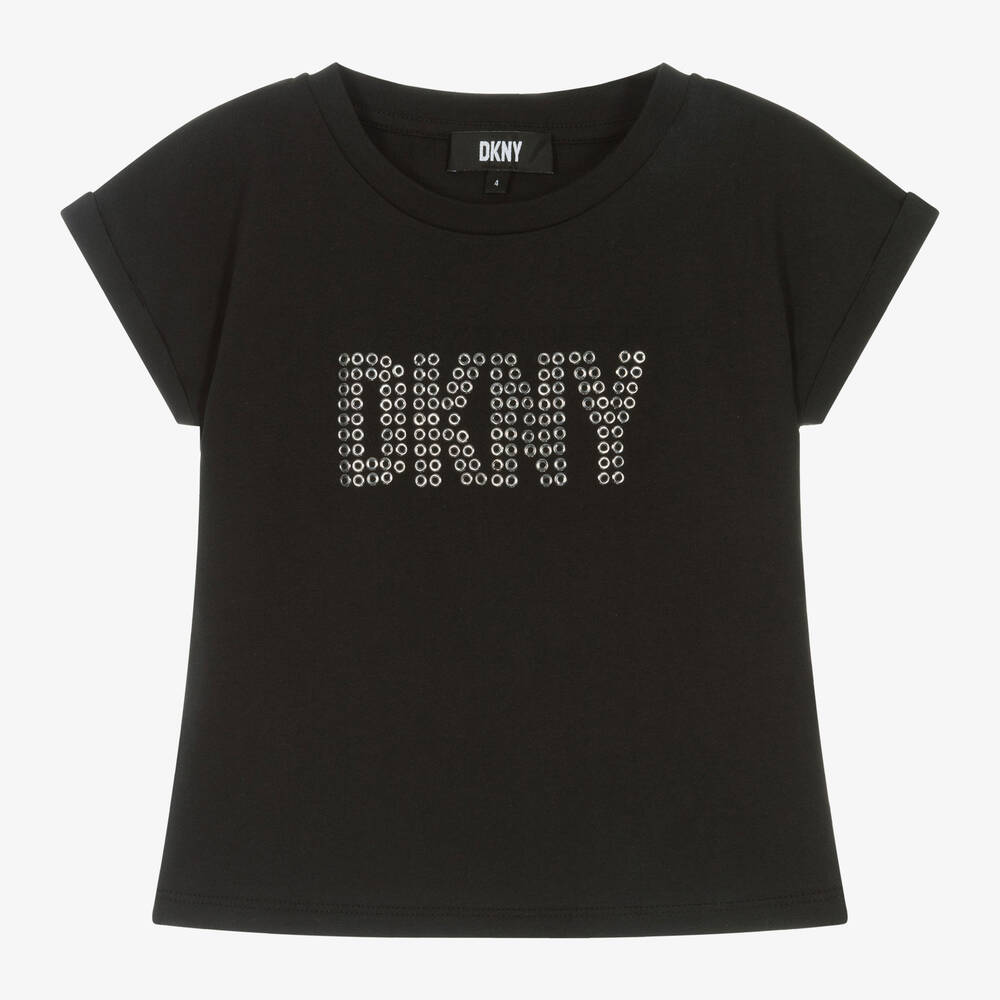 DKNY-Girls Black Studded Cotton T-Shirt | Childrensalon Outlet