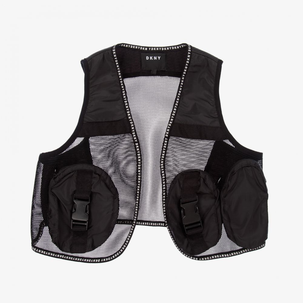 DKNY - Gilet noir à poches Fille | Childrensalon