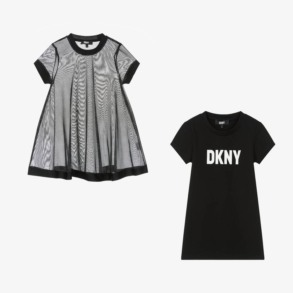 DKNY - Girls Black Viscose 2-in-1 Dress | Childrensalon Outlet
