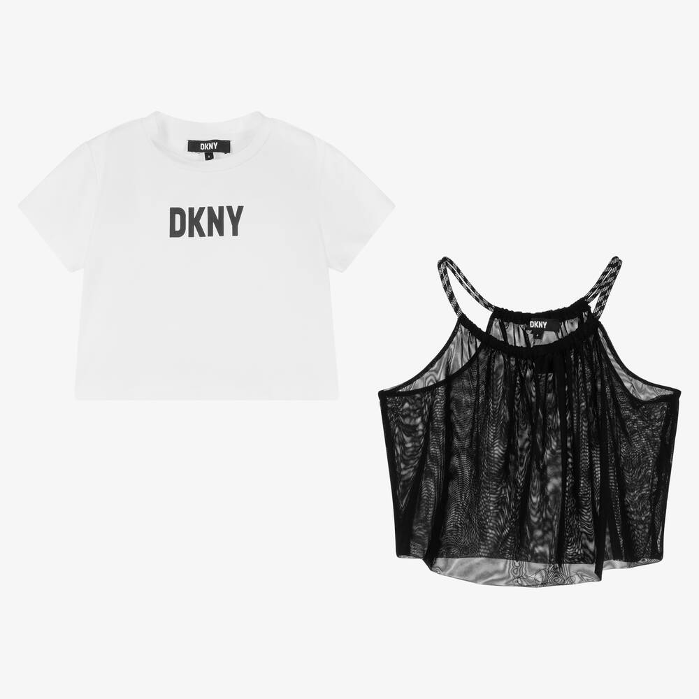 DKNY-Girls Black & White 2-in-1 T-Shirt | Childrensalon Outlet