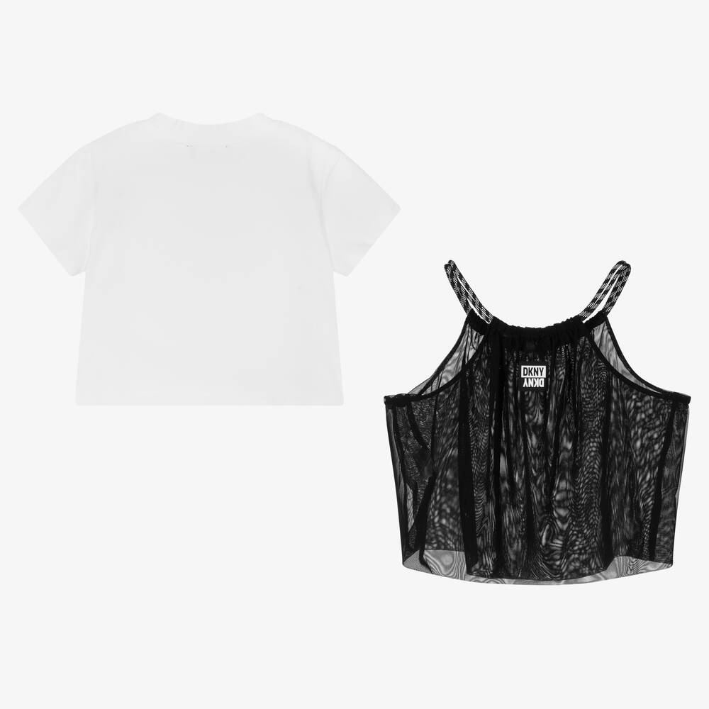 DKNY-Girls Black & White 2-in-1 T-Shirt | Childrensalon Outlet