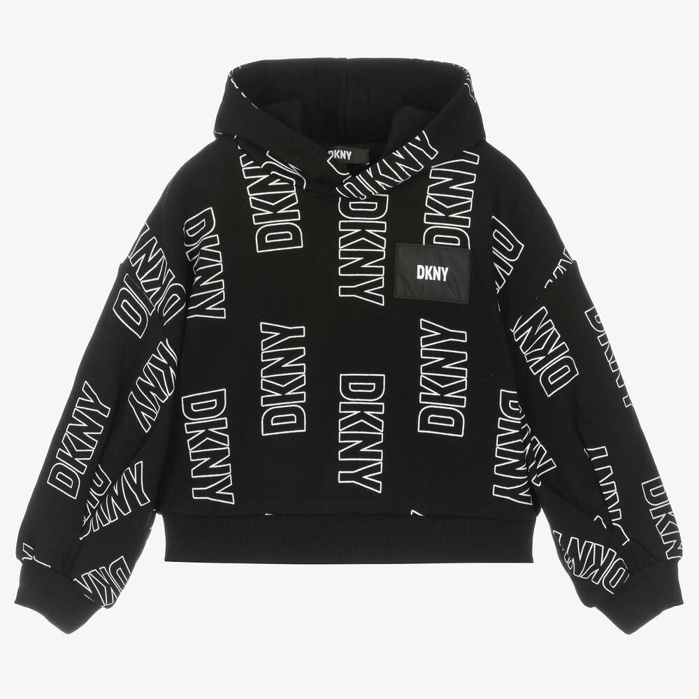 DKNY-Girls Black & White Cotton Hoodie | Childrensalon Outlet