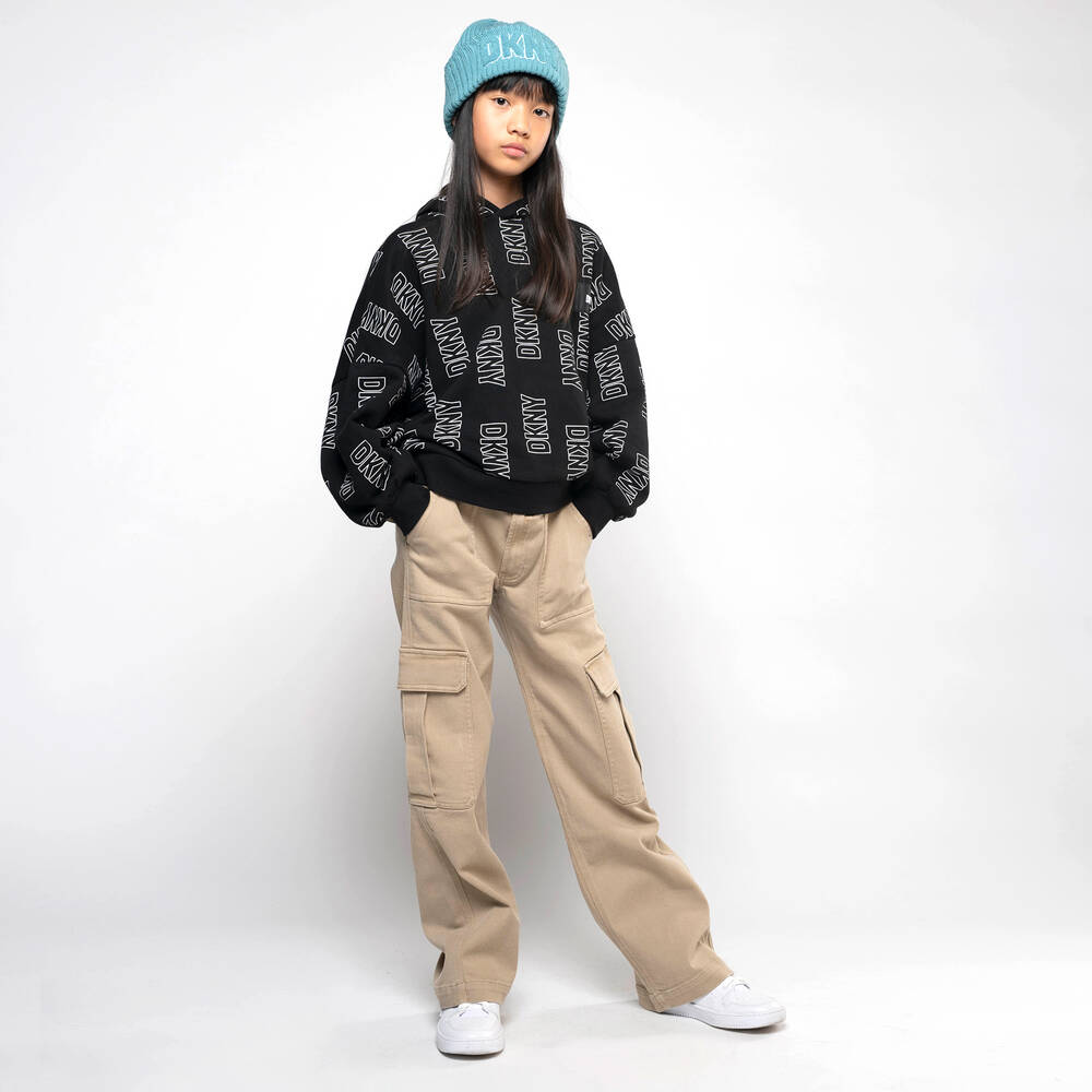 DKNY-Girls Black & White Cotton Hoodie | Childrensalon Outlet