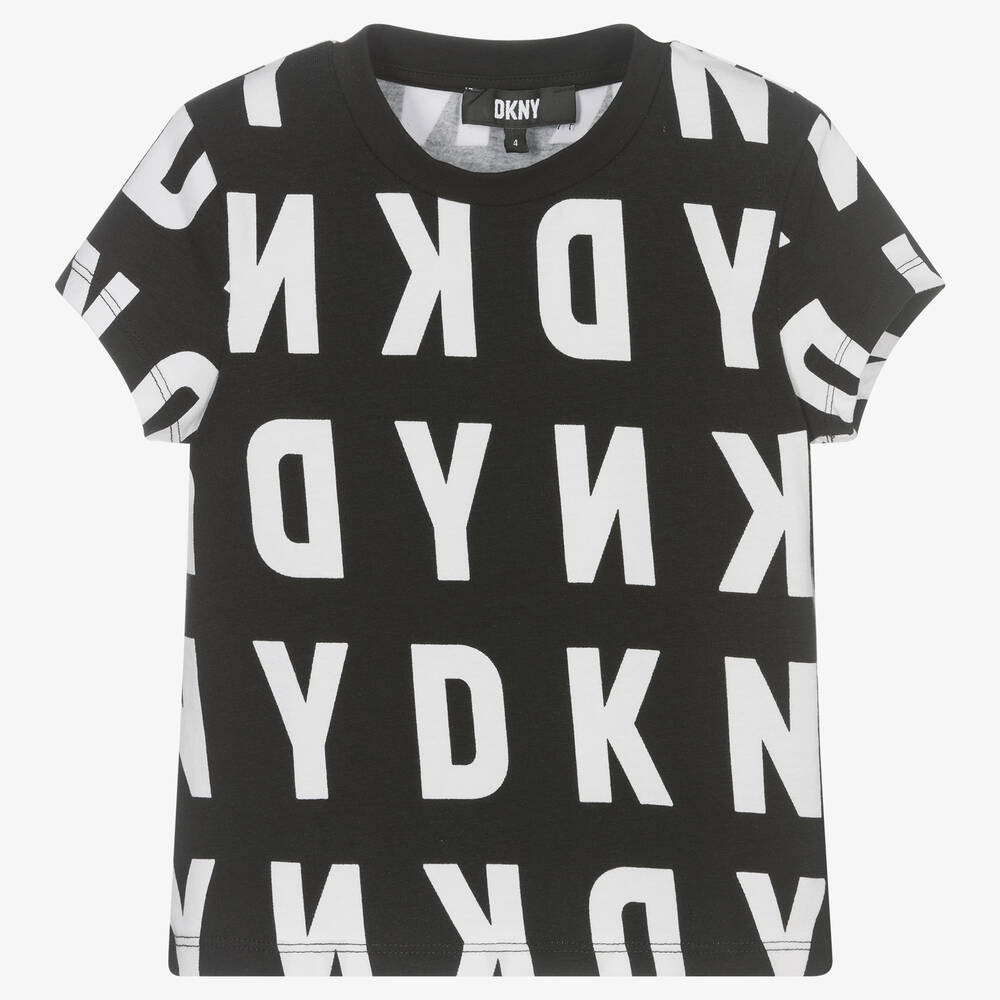DKNY - Girls Black & White Logo T-Shirt | Childrensalon