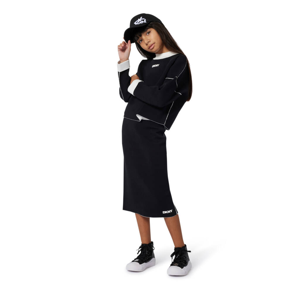 DKNY-تنورة بنات قابلة للعكس باللونين الأسود والأبيض | Childrensalon Outlet