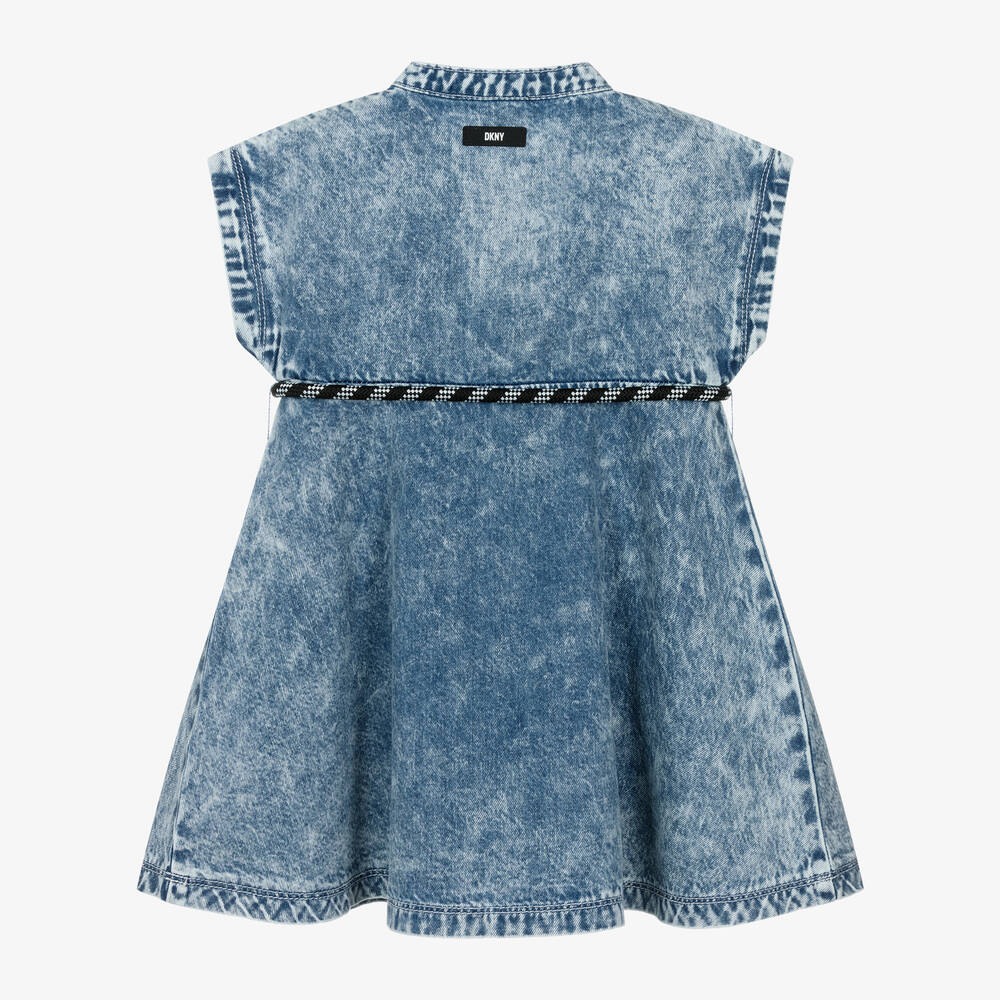 DKNY Girls Blue Acid Wash Denim Dress